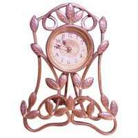 Little Arts and Crafts Mantle/Bedside Clock With Hand Formed Copper Leaves - Thumbnail 1