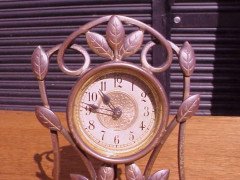 Little Arts and Crafts Mantle/Bedside Clock With Hand Formed Copper Leaves - Thumbnail 2