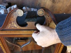 Edwards & Roberts, Queen Anne Revival Swan Neck Inlaid Mahogany Wall Cabinet - Thumbnail 8
