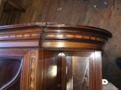 Edwards & Roberts, Queen Anne Revival Swan Neck Inlaid Mahogany Wall Cabinet - Thumbnail 10
