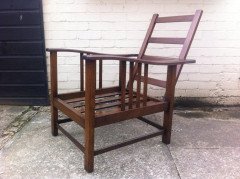 Shapland & Petter Arts & Crafts Oak Reclining Armchair with Shaped Extended Arms - Thumbnail 4