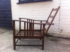 Shapland & Petter Arts & Crafts Oak Reclining Armchair with Shaped Extended Arms - Thumbnail 5