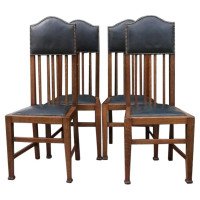 Wylie & Lochhead Attri. a Set of Four English Arts and Crafts Oak Dining Chairs - Thumbnail 1