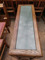 English Arts & Crafts Oak Hall Table with Carved Decoration & Blue Marble Top - Thumbnail 4