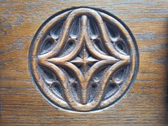 English Arts & Crafts Oak Hall Table with Carved Decoration & Blue Marble Top - Thumbnail 5