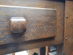 English Arts & Crafts Oak Hall Table with Carved Decoration & Blue Marble Top - Thumbnail 6