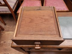 English Arts & Crafts Oak Hall Table with Carved Decoration & Blue Marble Top - Thumbnail 7