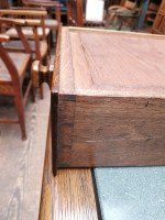English Arts & Crafts Oak Hall Table with Carved Decoration & Blue Marble Top - Thumbnail 8