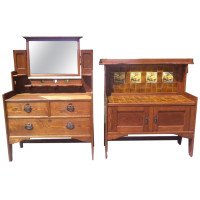 Shapland & Petter, Arts & Crafts Oak Dressing Table with Pierced Hearts - Thumbnail 1