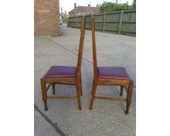 Eight Arts & Crafts Glasgow Style High Back Oak Dining Chairs with Leather Seats - Thumbnail 3