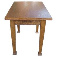 Arts & Crafts Oak swivel and fold over dining table with cutlery drawer - Thumbnail 1