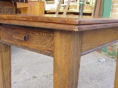 Arts & Crafts Oak swivel and fold over dining table with cutlery drawer - Thumbnail 2