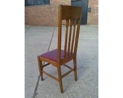 Eight Arts & Crafts Glasgow Style High Back Oak Dining Chairs with Leather Seats - Thumbnail 4