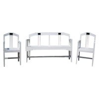 Secessionist Three Seater Painted Pine Bench & a Single Matching Armchair