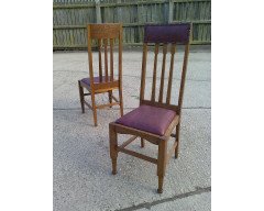 Eight Arts & Crafts Glasgow Style High Back Oak Dining Chairs with Leather Seats - Thumbnail 5