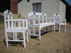 Secessionist Three Seater Painted Pine Bench & a Single Matching Armchair - Thumbnail 2