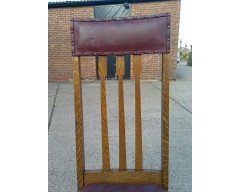 Eight Arts & Crafts Glasgow Style High Back Oak Dining Chairs with Leather Seats - Thumbnail 6