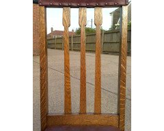 Eight Arts & Crafts Glasgow Style High Back Oak Dining Chairs with Leather Seats - Thumbnail 7