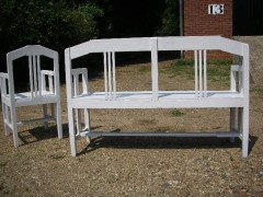 Secessionist Three Seater Painted Pine Bench & a Single Matching Armchair - Thumbnail 4