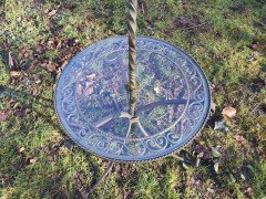 Mid- Century Modern Scrollwork Wrought Iron Floor Lamp with Circular Glass Table - Thumbnail 4