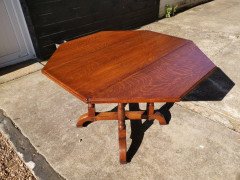 Gillows, an Aesthetic Movement Oak Octagonal Drop-Leaf Centre Table with Florets - Thumbnail 2