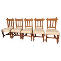 Sopworth & Son. 5 English Gothic Revival Oak Dining Chairs with Ebonized Inlays - Thumbnail 1