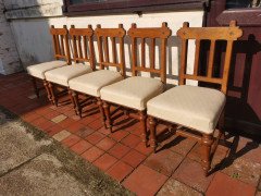 Sopworth & Son. 5 English Gothic Revival Oak Dining Chairs with Ebonized Inlays - Thumbnail 4