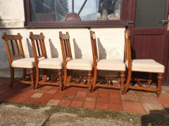 Sopworth & Son. 5 English Gothic Revival Oak Dining Chairs with Ebonized Inlays - Thumbnail 8