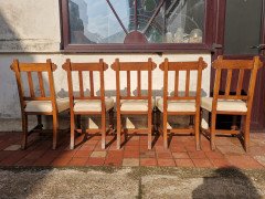 Sopworth & Son. 5 English Gothic Revival Oak Dining Chairs with Ebonized Inlays - Thumbnail 15