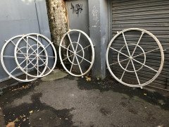 4 Victorian Cast Iron Circular Swivel Windows with Segmented Triangular Design - Thumbnail 2