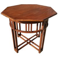 Arts & Crafts Octagonal Oak Centre or Side Table with Stylized Floral Carving - Thumbnail 1