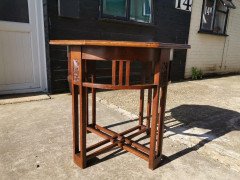 Arts & Crafts Octagonal Oak Centre or Side Table with Stylized Floral Carving - Thumbnail 2