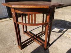 Arts & Crafts Octagonal Oak Centre or Side Table with Stylized Floral Carving - Thumbnail 4