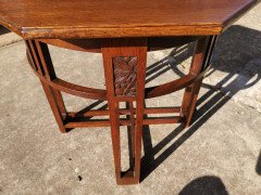 Arts & Crafts Octagonal Oak Centre or Side Table with Stylized Floral Carving - Thumbnail 7