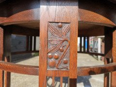 Arts & Crafts Octagonal Oak Centre or Side Table with Stylized Floral Carving - Thumbnail 8