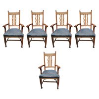 Wylie & Lochhead a Set of Five Scottish Arts & Crafts Oak Dining Chairs '4 + 1' - Thumbnail 1