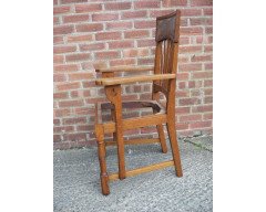 English Arts & Crafts Oak Dining Chair with Stylised Floral Cut- Outs to the Arms - Thumbnail 3