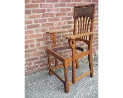 English Arts & Crafts Oak Dining Chair with Stylised Floral Cut- Outs to the Arms - Thumbnail 4