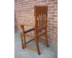 English Arts & Crafts Oak Dining Chair with Stylised Floral Cut- Outs to the Arms - Thumbnail 5