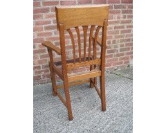 English Arts & Crafts Oak Dining Chair with Stylised Floral Cut- Outs to the Arms - Thumbnail 6