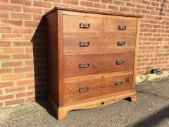Liberty & Co attri Arts & Crafts Oak Chest of Drawers with Floral Copper Handles - Thumbnail 6