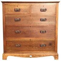 Liberty & Co attri Arts & Crafts Oak Chest of Drawers with Floral Copper Handles - Thumbnail 7