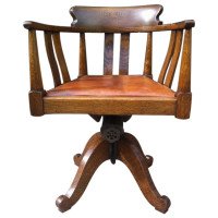Arts & Crafts Oak Adjustable Swivel and Rocking Office Chair with Leather Seat - Thumbnail 1