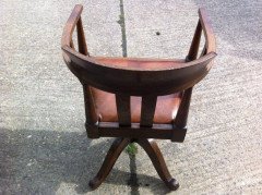 Arts & Crafts Oak Adjustable Swivel and Rocking Office Chair with Leather Seat - Thumbnail 2