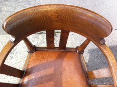 Arts & Crafts Oak Adjustable Swivel and Rocking Office Chair with Leather Seat - Thumbnail 3