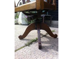 Arts & Crafts Oak Adjustable Swivel and Rocking Office Chair with Leather Seat - Thumbnail 6
