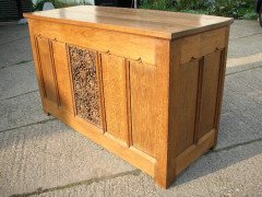 Arts & Crafts Oak Server Altar Table with a Finely Carved Centre Panel of Vines - Thumbnail 3