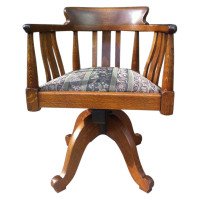 Arts & Crafts Oak Adjustable Height Swivel Office Chair, Industrial Mechanisms - Thumbnail 1