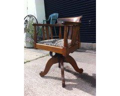 Arts & Crafts Oak Adjustable Height Swivel Office Chair, Industrial Mechanisms - Thumbnail 3