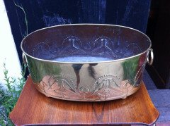 Margaret Gilmour, Attributed – Arts and Crafts Brass Planter with Kissing Birds - Thumbnail 2